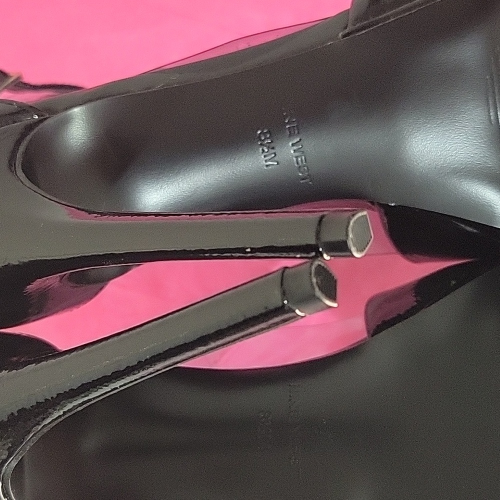 NINE WEST Black Patent Anklestrap Heels w Bow- NWOT Size 8.5 - Picture 10 of 11